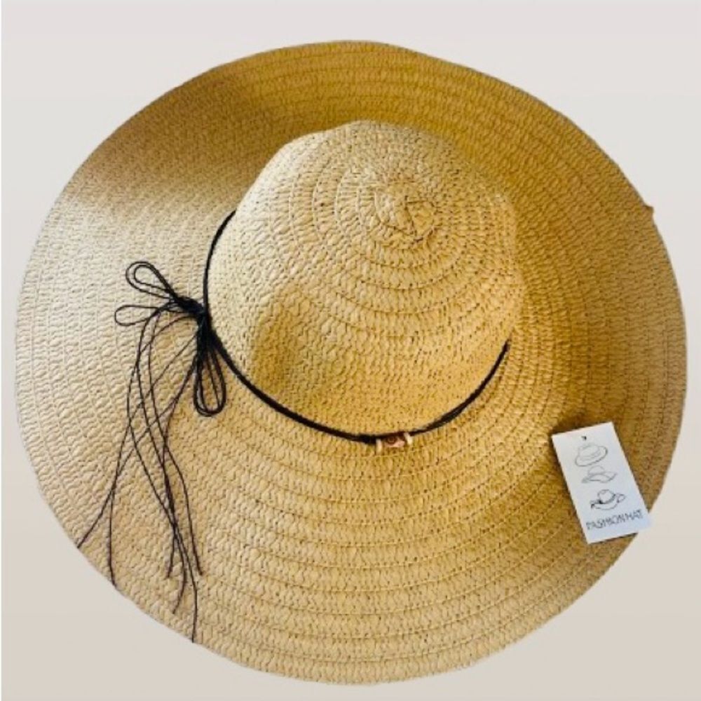 NWT Straw Woven Sun Hat with Brown Bow Accent